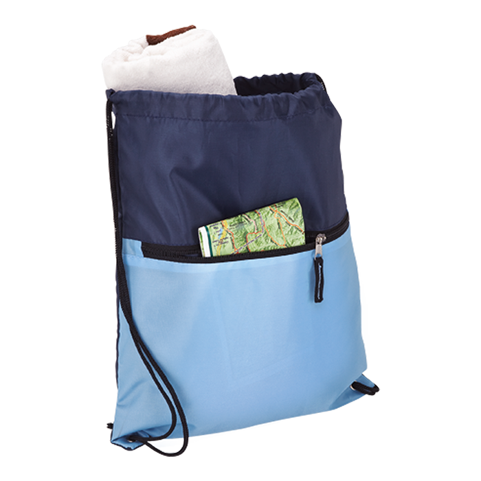 Drawstring Sport Bag with Zip Pocket 210D