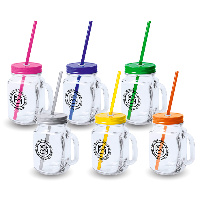 500ml Glass Jar with Straw