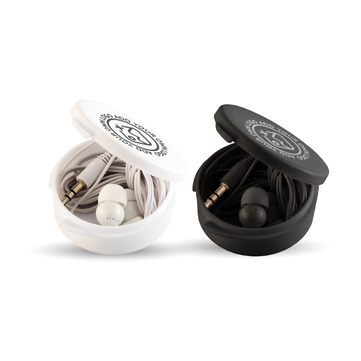 Earphones in Round Case
