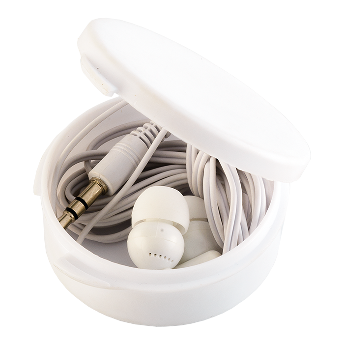 Earphones in Round Case — back view